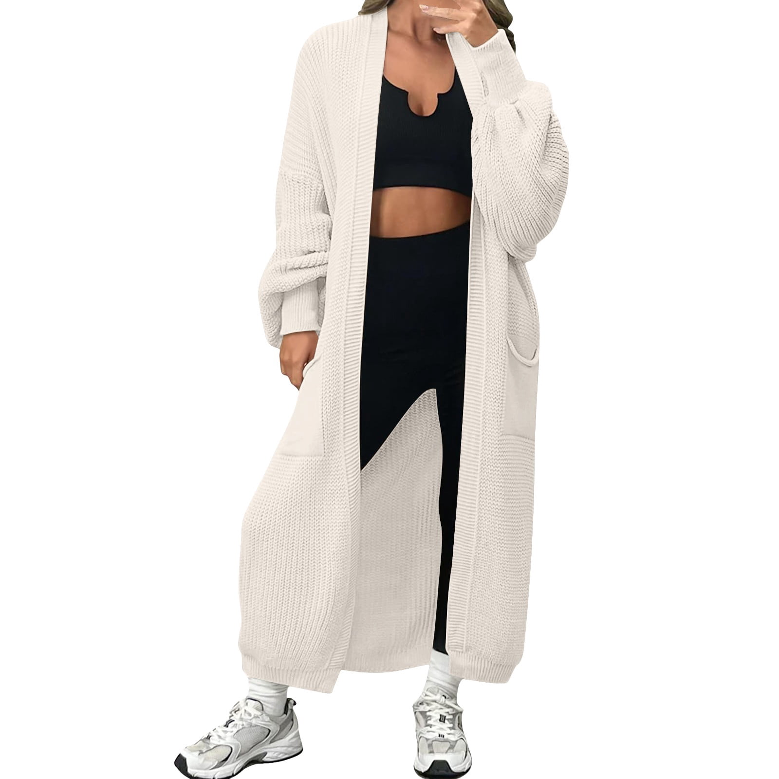 iOPQO Long Cardigan Sweaters for Women Open Front Cardigan for Women Casual Cardigans for Women Knitted Cardigan Open Knit Sweaters for Women Womens Cardigan Open Cardigans for Women Beige M