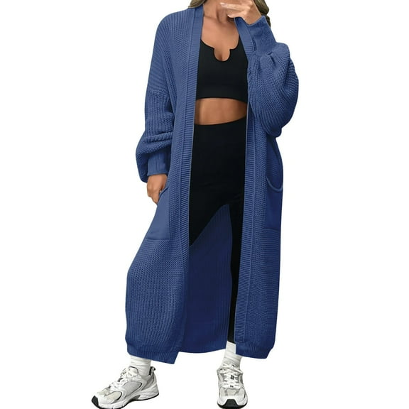 iOPQO Long Cardigan Sweaters for Women Open Front Cardigan for Women Oversized Sweater Fall Cardigans for Women Loose Sweaters for Women's Outerwear Womens Open Front Cardigan Blue XXL