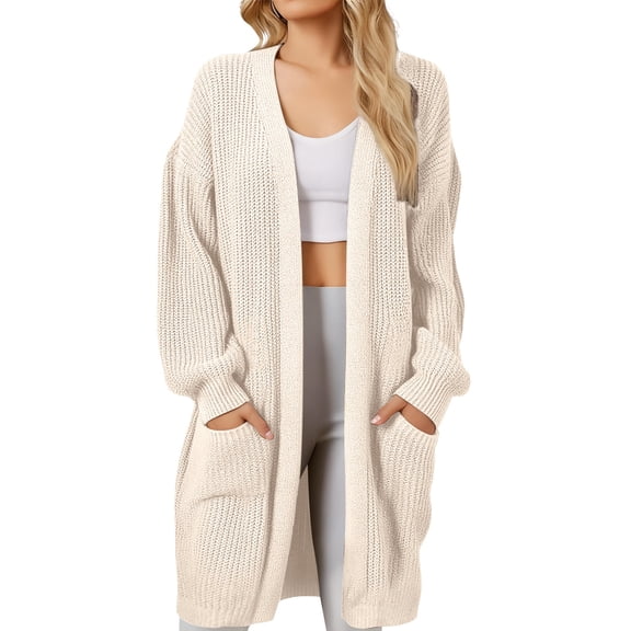 iOPQO Long Cardigan for Women Open Front Cardigan for Women Casual Cardigans for Women Womens Open Front Cardigan Knitted Cardigan Knit Sweater Soft Cardigans for Women Beige XXL