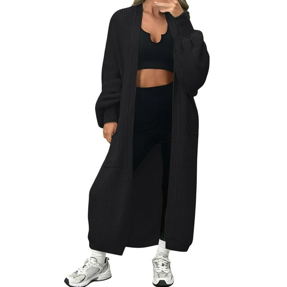 iOPQO Long Cardigans Open Front Cardigan for Women Long Sleeve Cardigan for Women Oversized Cardigans for Women Casual Cardigans for Women Casual Outerwear Open Cardigans for Women Black M