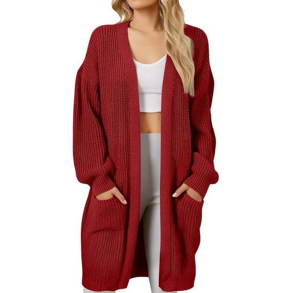 iOPQO Long Cardigans Open Front Cardigan for Women Loose Sweaters for Women Vintage Sweater Womens Cardigan Oversized Cardigan Sweaters for Women Open Front Tops for Women Wine 3XL