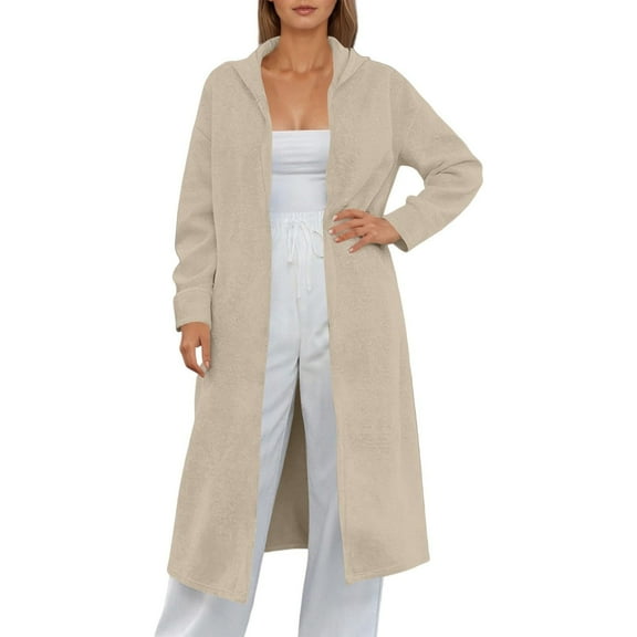 iOPQO Long Cardigans for Women Hooded Cardigan for Women Open Front Cardigan for Women Long Cardigan with Hood Hooded Cardigan Soft Cardigans for Women Long Sleeve Cardigan for Women Beige L