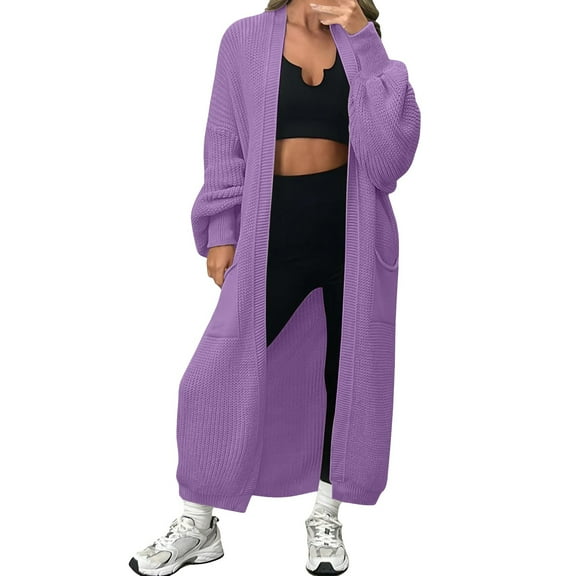 iOPQO Long Cardigans for Women Open Front Cardigan for Women Oversized Sweater Casual Outerwear Vintage Cardigan Vintage Sweater Open Knit Sweaters for Women Purple 3XL
