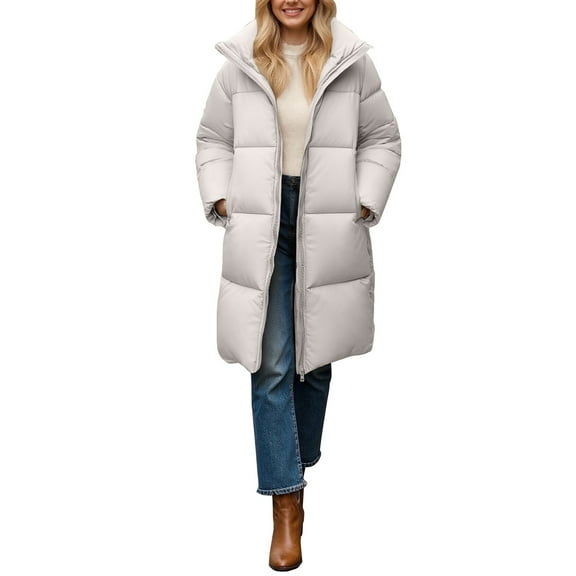 iOPQO Long Puffer Coat Long Coats for Women Winter Parka for Women Womens Winter Clothes Puffer Jacket Womens Hooded Casual Outerwear for Women White M