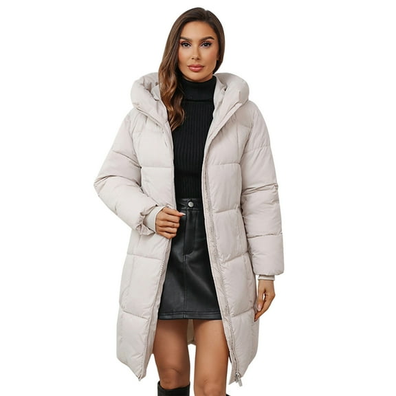 iOPQO Long Puffer Coat Women Long Winter Coat Parkas for Women Warm Clothes for Women Puffer Jacket with Hood Puffer Jacket Womens Women's Outerwear Beige L