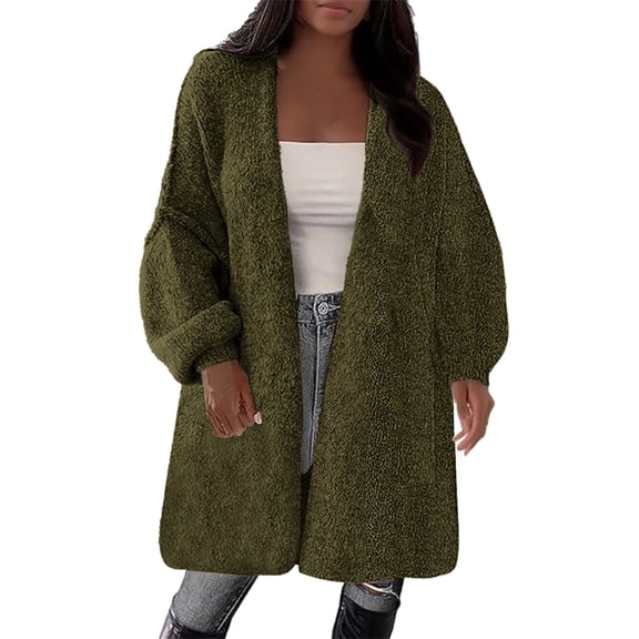 iOPQO Long Sweater Cardigan Women Open Front Cardigan for Women Oversized Cardigan Sweaters for Women Womens Cardigan Casual Outerwear Soft Cardigans for Women Vintage Cardigan Dark Green XXL