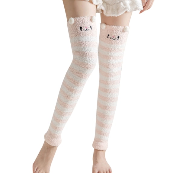 iOPQO Long Thigh High Socks, Thick Thigh High Socks, Thigh High Stockings, Warm Socks for Women, Fuzzy Thigh High Socks, D One Size