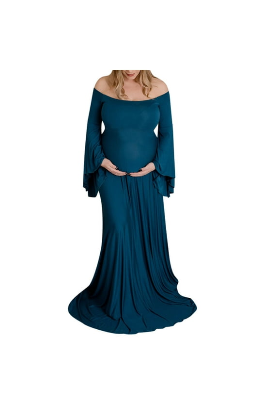 Maternity Dress Women Pregnants Photography Props Off Shoulders Maternity Dress Maternity Dress For Photoshoot Plus Size Dress For Women Blue 4XL
