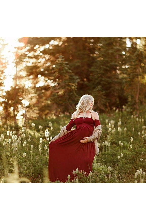 Maternity Dress Women Pregnants Photography Props Off Shoulders Maternity Dress Maternity Dress For Photoshoot Plus Size Dress For Women Red XXL