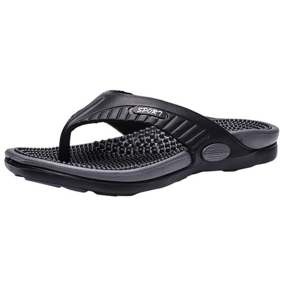 iOPQO Men's slipper Men Summer Beach Flip Flops Shoes Sandals Male Slipper Casual Flat Shoes Men's Summer Massage Flip-Flops Black 45