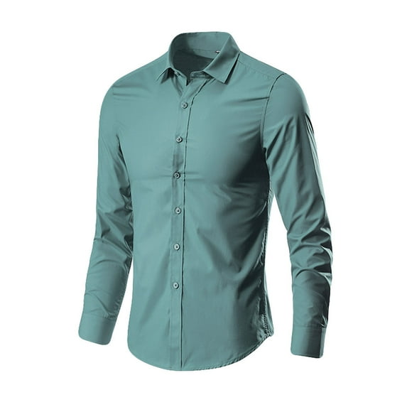 iOPQO Mens Shirts Men's Fashion Business Leisure Lapel Pure Color Long-sleeved Shirt Top BlouseMens Dress Shirts Long Sleeve Shirts For Men Green L