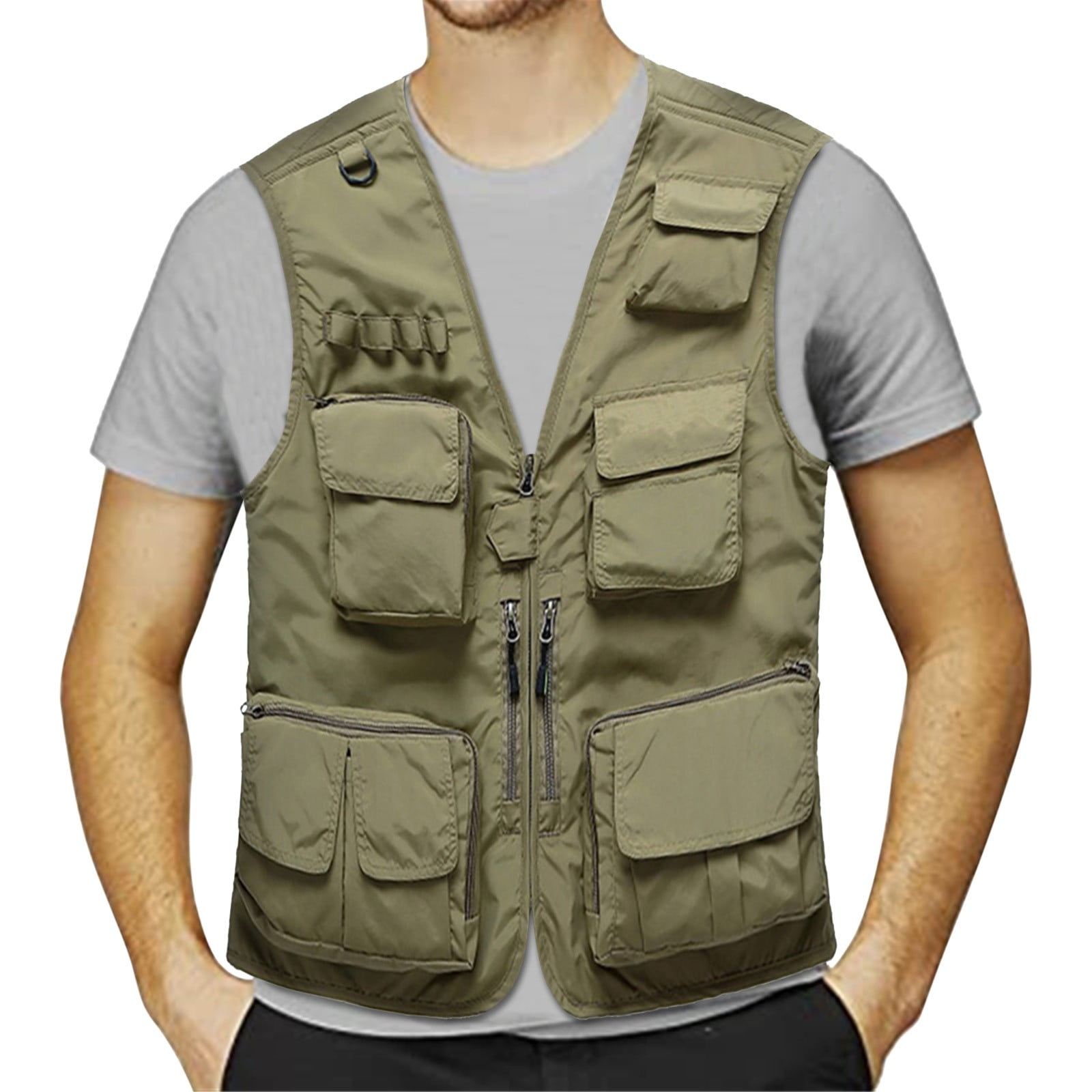 iOPQO Mens Vest Mens Jacket Field Pofessional Emergency Field Fishing Multi  Pocket Vest Safety Vest Coats For Men Khaki M
