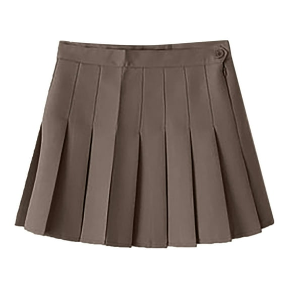 iOPQO Mini Skirt Women's Waist Chain ALine Skirt High Waist Check Pleated Skirt Midi Skirt Pleated Skirts For Women Coffee S