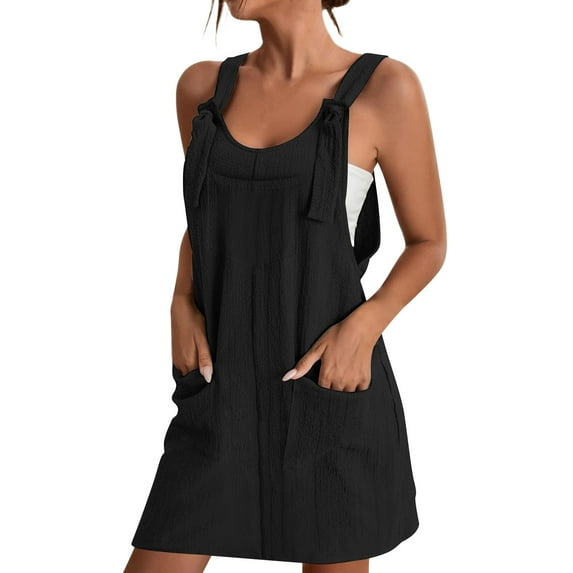 iOPQO Overalls Women Womens Dresses Women Soild Pinafore Square Apron Garden Work Pinafore Dress Suspender Dress Casual Dresses For Women Black S