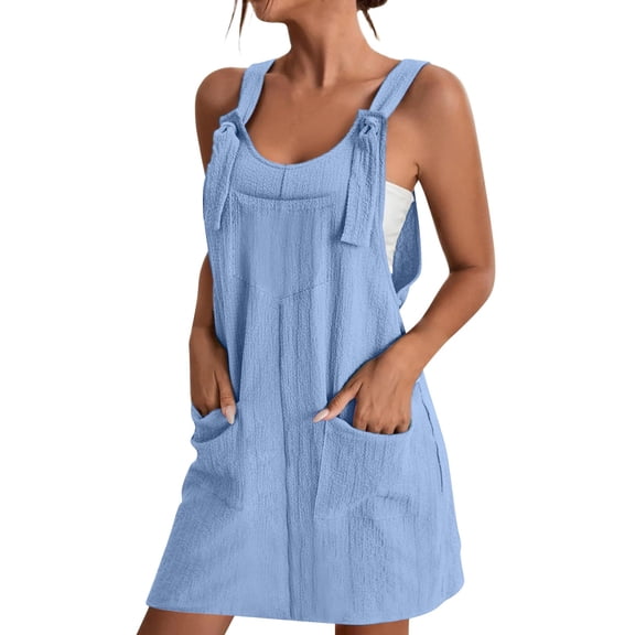 iOPQO Overalls Women Womens Dresses Women Soild Pinafore Square Apron Garden Work Pinafore Dress Suspender Dress Casual Dresses For Women Light blue L