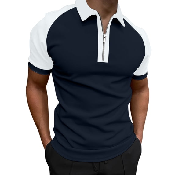 iOPQO Polo Shirts For Men Male Summer Solid Patchwork T Shirt Turn Down Collar Raglan Sleeve Tops T Shirt Mens Polo Shirts Navy + 3Xl