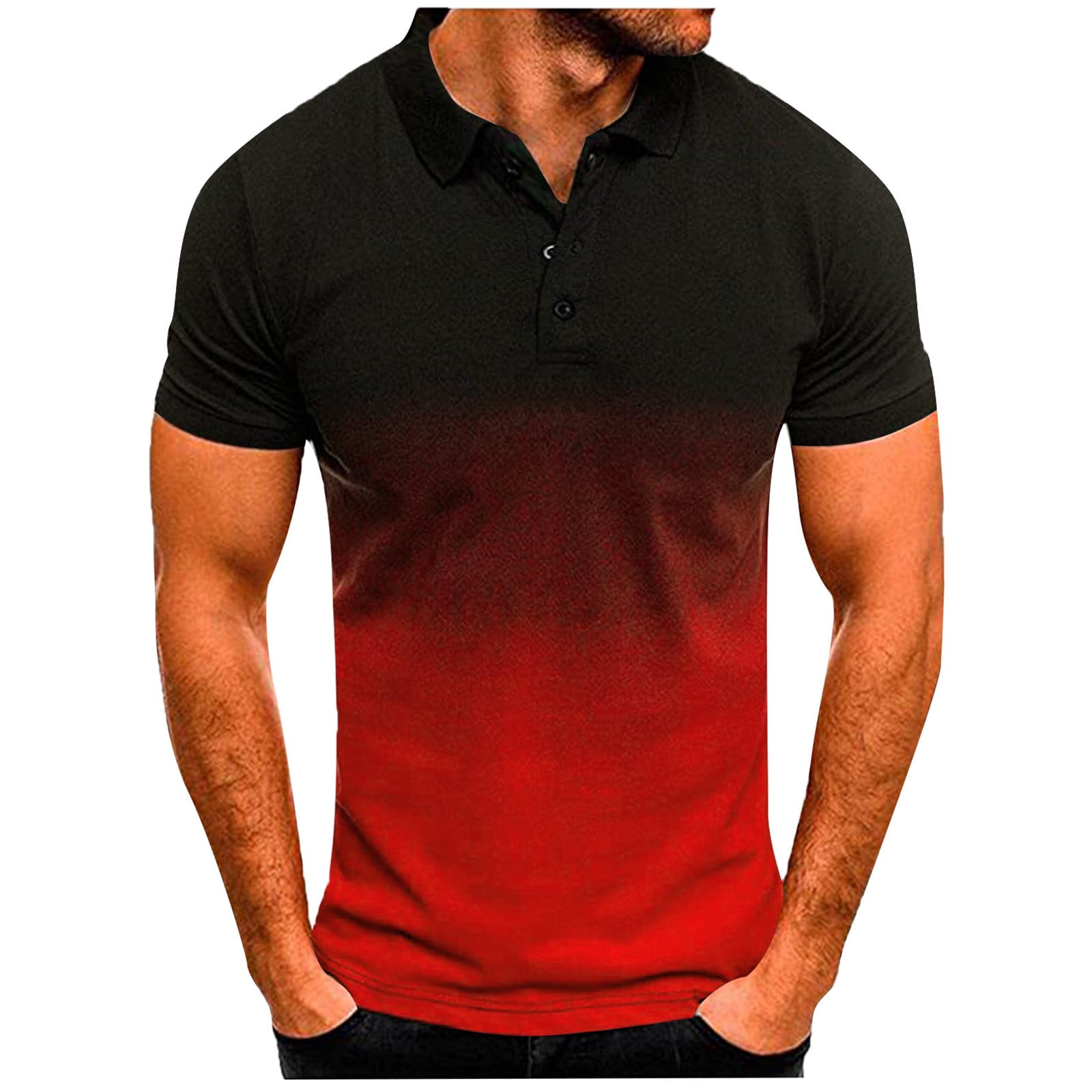 iOPQO Polo Shirts For Men Mens Fashion Casual Sports Gradient Lapel ...