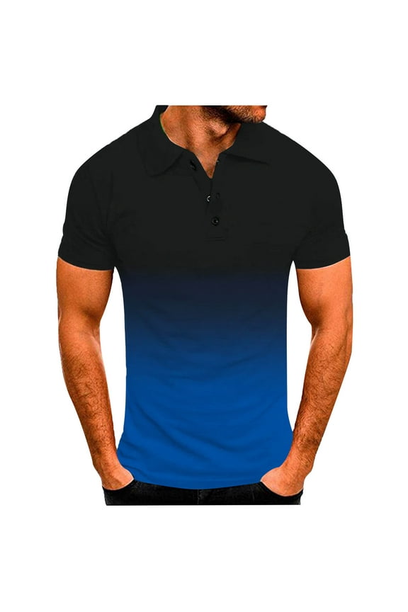 Polo Shirts For Men Mens Fashion Casual Sports Gradient Lapel Short Sleeve Shirt Topmens T Shirt Mens Shirts Blue 3Xl