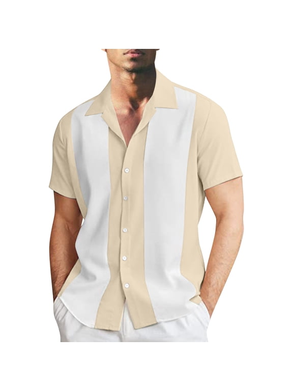 Polo Shirts For Men Mens Fashion And Leisure Color Matching Lapel Button Half Sleeve Shirt T Shirt Short Sleeve ShirtMens Shirts Mens T Shirt Beige M