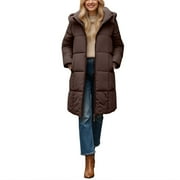 IOPQO Puffer Coat Long Coat Womens Parka Zip Jacket Women Hooded Jacket Women Warm Coats for Women Puffy Coats for Women Coffee L