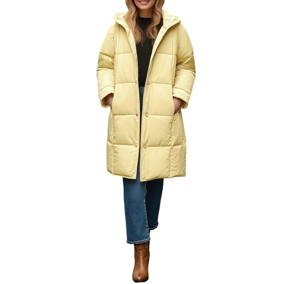 iOPQO Puffer Coat Long Winter Coat Womens Parka Womens Zip Up Jacket Womens Winter Coats with Hood Womens Warm Jacket Warm Jackets for Women Yellow XL