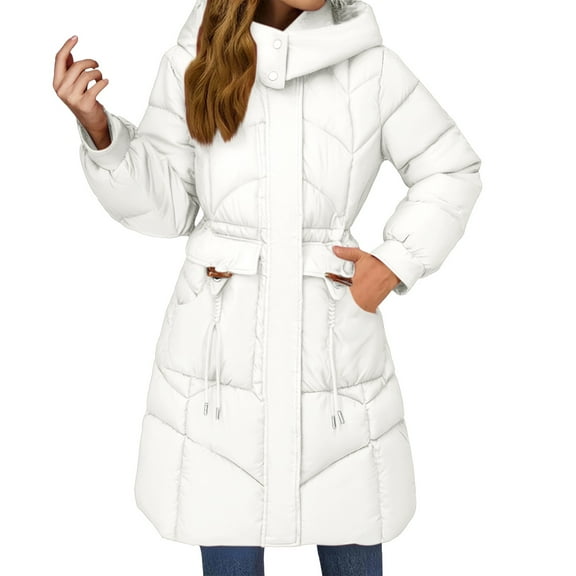iOPQO Puffer Coat Long Winter Coats for Women Womens Parka Women's Outerwear Womens Puffer Jacket with Hood Outerwear for Women Womens Full Zip Jacket White L