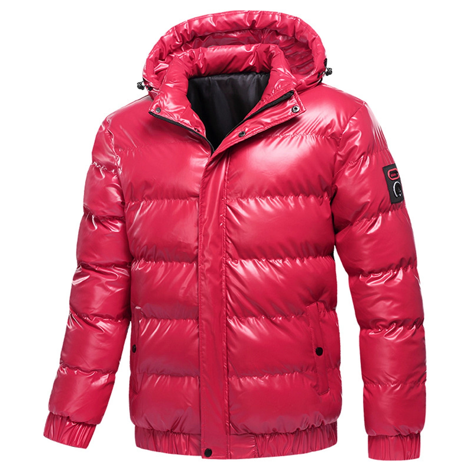 iOPQO Puffer Jacket Men Men s Solid Color Shiny Jacket Zipper Long Sleeved Hooded Cotton Jacket Heated Jackets For Men Winter Coats For Men Mens Jacket Red XXL Walmart