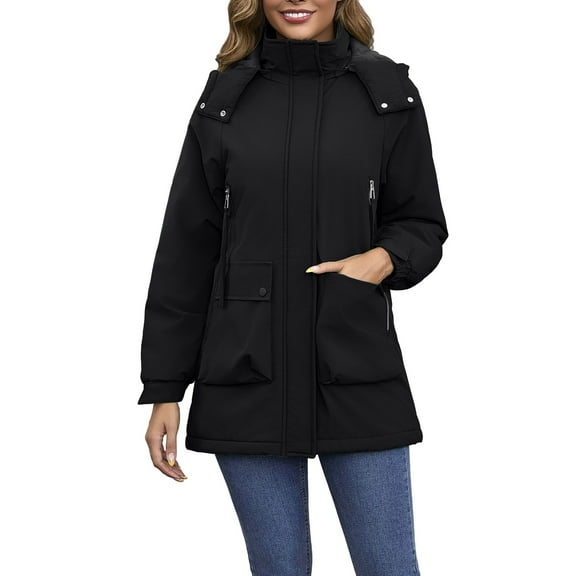 iOPQO Puffer Jacket Womens Parka Winter Coats Womens Warm Jacket Outerwear for Women Womens Puffer Jacket with Hood Warm Coats for Women Travel Jacket for Women Black XL