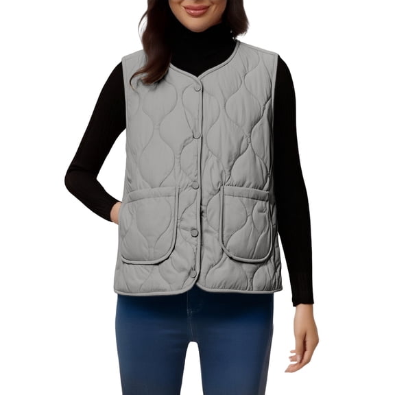 iOPQO Puffer Vest Quilt Jacket Lightweight Vests for Women Puffy Vest Women Warm Jackets for Women Warm Coats for Women Womens Zip Up Jacket Gray XXL