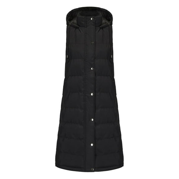 iOPQO Puffer Vest Women Long Puffer Vest Winter Clothing for Women Womens Parka Winter Coats Hooded Puffer Vest Women Warm Jackets for Women Winter Coats for Women Puffer Black L