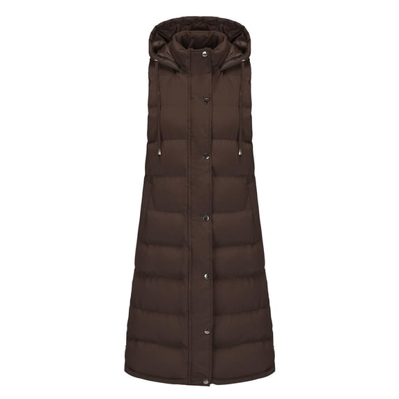 iOPQO Puffer Vest for Women Long Puffer Vest Women's Outerwear Womens Parka Puffer Vest with Hood Winter Clothing for Women Warm Jackets for Women Coffee 4XL