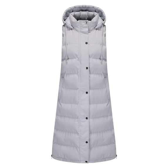 iOPQO Puffer Vest for Women Womens Long Puffer Vest Womens Winter Clothes Parkas for Women Hooded Vest Women Winter Jackets for Women Puffy Jackets Women Light Gray 3XL