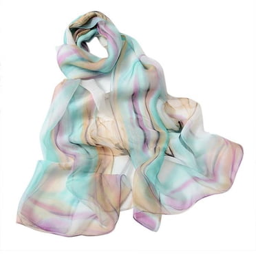 Women's Long Chiffon Scarf – Soft Silk Feel Wrap, Flower Printed, Multi-Season Shawl