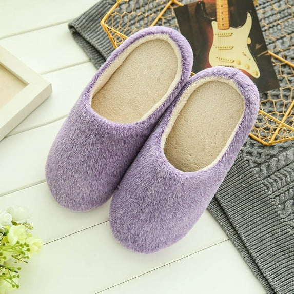 iOPQO Slippers For Women Indoor House Slippers Bedroom Winter Soft Slippers Indoors Anti-Slip Plush Home Women's Slipper Fuzzy Slippers Purple