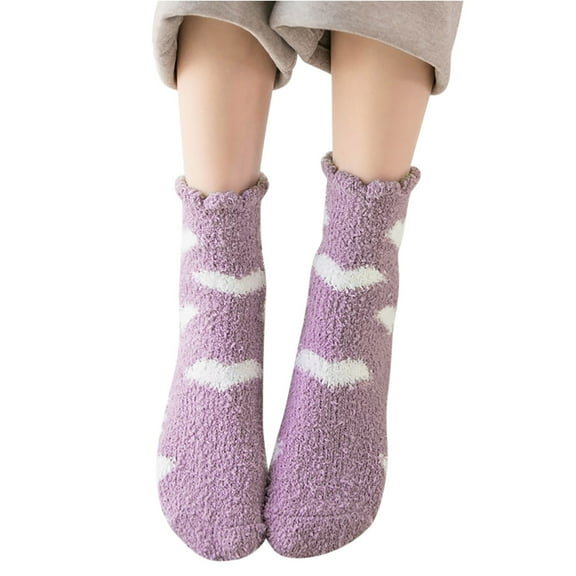 iOPQO Soft Socks for Women, Warm Socks for Women Winter, Thermal Socks for Women, Thick Fuzzy Socks, Thick Socks, Purple One Size