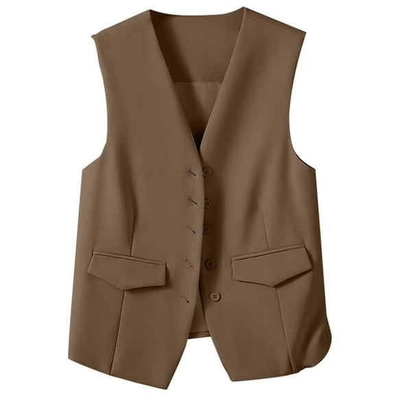 iOPQO Suit Vest for Women Sleeveless Vest for Women Waistcoat Women's Vest Formal Vest for Women Suit Jackets for Women Blazer Vest for Women Khaki L