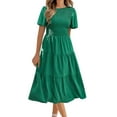 thumbnail image 1 of iOPQO Summer Dresses For Women 2023 Women's 2023 Summer Casual Flutter Short Sleeve V Neck Smocked Elastic Waist Tiered Midi Dress Casual Dresses For Women Womens Dresses Green Xl, 1 of 4