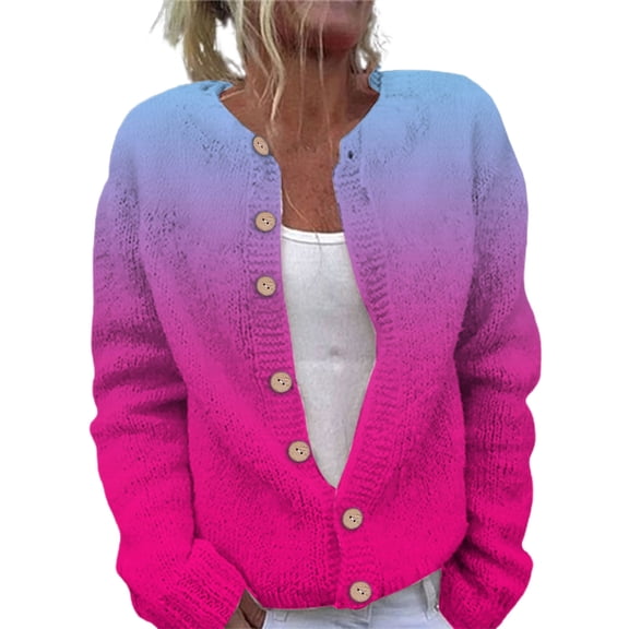 iOPQO Sweater Cardigan Fall Cardigans for Women Womens Cardigan Women's Outerwear Button Up Cardigan Womens Button Up Cardigan Vintage Sweater Purple XXL