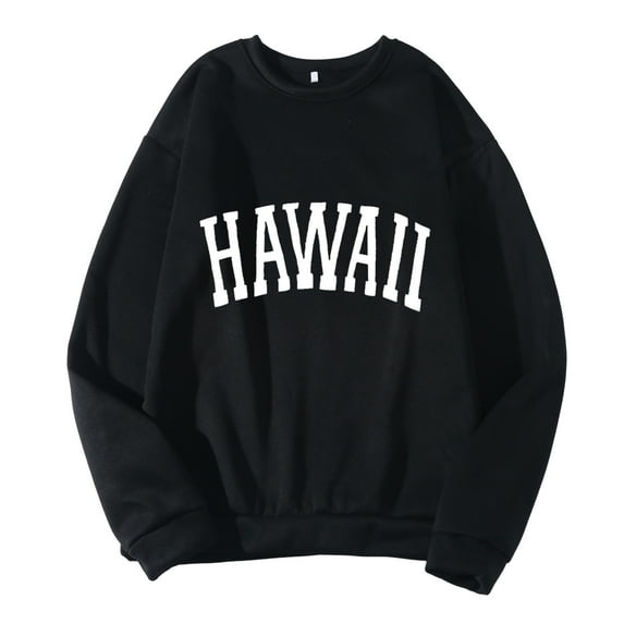 iOPQO Sweatshirt Tops Hawaii Men Women Letter Graphic Print Round Neck Long Sleeve Tops Sweatshirt Crewneck Sweatshirts Black S