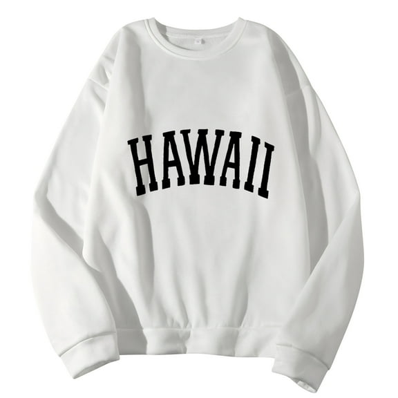 iOPQO Sweatshirt Tops Hawaii Men Women Letter Graphic Print Round Neck Long Sleeve Tops Sweatshirt Crewneck Sweatshirts White XXL