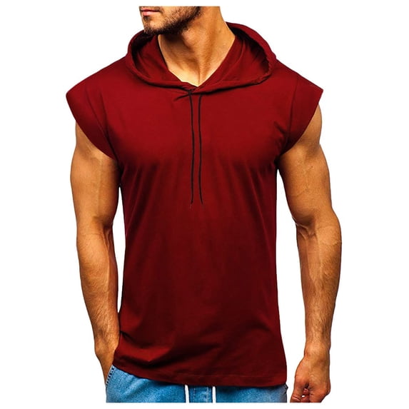 iOPQO Tank Tops Men Men Fitness Muscle Solid Sleeveless Hooded Bodybuilding Tight-drying TopsSummer Tops Mens T Shirt M