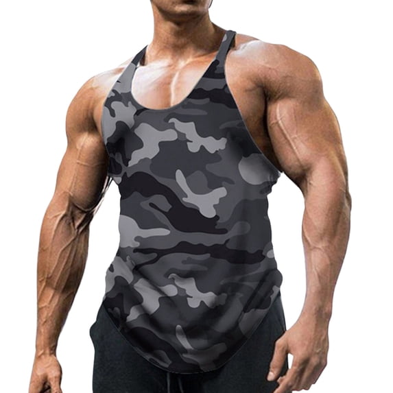 iOPQO Tank Tops Men Mens Uneck Sleeveless Camouflage Vest Outdoor Sports Fitness Jacket Mens WearMens T Shirt Summer Tops Dark Gray XXL