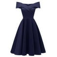 thumbnail image 1 of iOPQO Wedding Guest Dresses For Women Women Formal Off Shoulder Slash-Neck Chiffon Prom Evening Party Bridesmsid Dress Formal Dresses For Women Prom Dress Blue S, 1 of 5