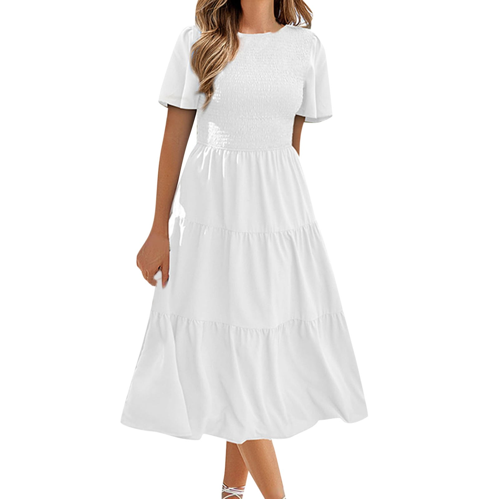 mumuco iOPQO White Dress Women Women's 2023 Summer Casual Flutter