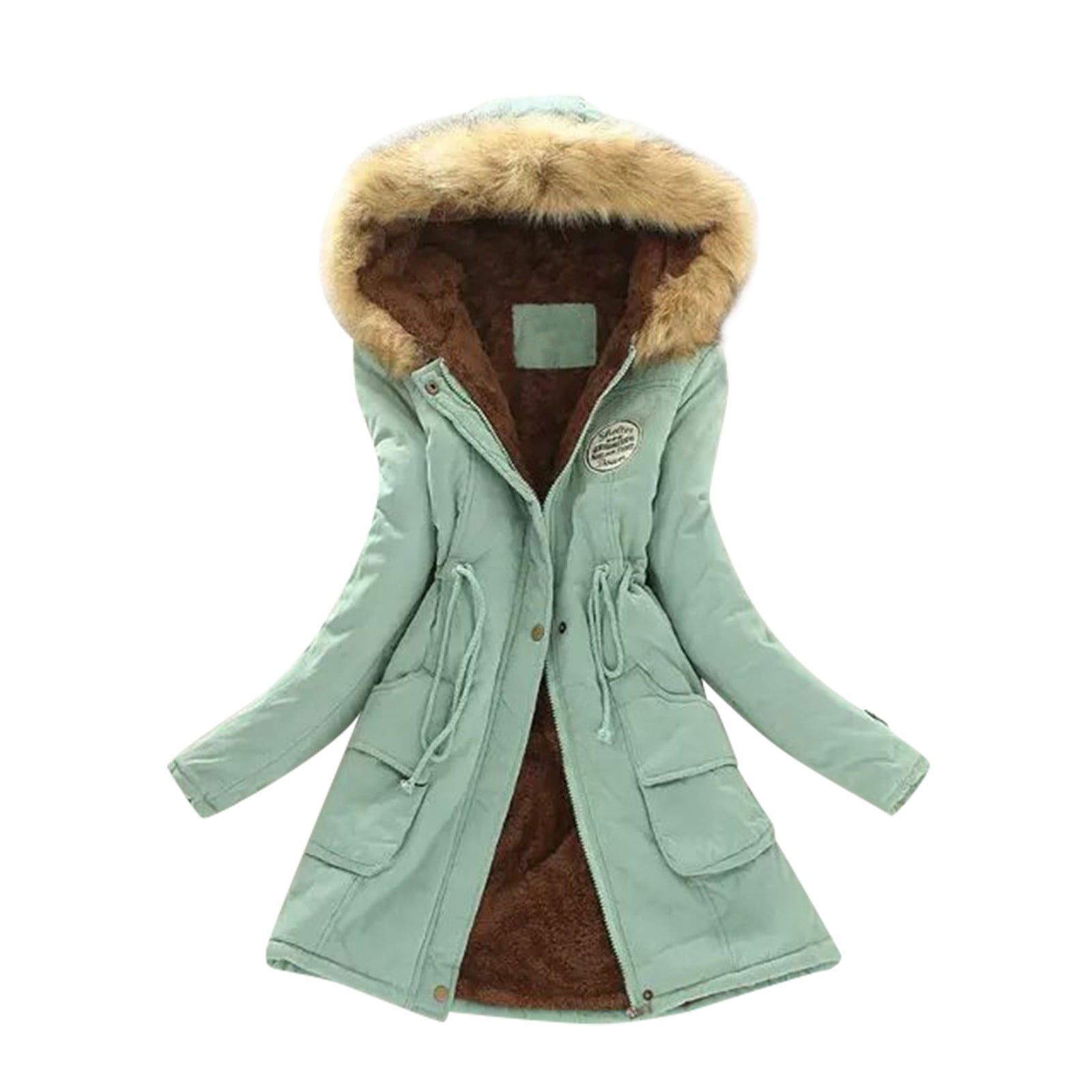 iOPQO Winter Coats for Women Warm Thickened Overcoat Warm Trendy Fleece  Lined Hooded Snow Coat Fleece Jacket,Jackets for Women,Fall Outfits Beige L  