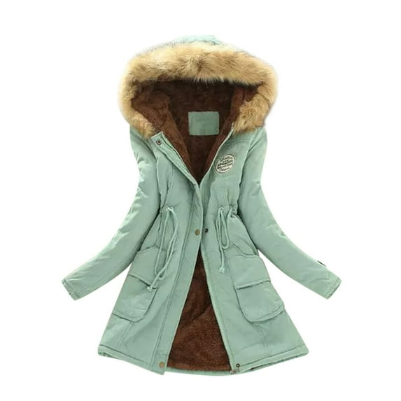 iopqo winter coats for women winter womens warm coat hooded jacket slim winter outwear coats long sleeve crew neck sweater coat mint green l