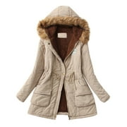 IOPQO Winter Coats for Women Warm Thickened Overcoat Warm Trendy Fleece Lined Hooded Snow Coat Fleece Jacket,Jackets for Women,Fall Outfits Beige L
