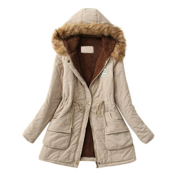 iOPQO Winter Coats for Women Warm Thickened Overcoat Warm Trendy Fleece Lined Hooded Snow Coat Fleece Jacket,Jackets for Women,Fall Outfits Beige L