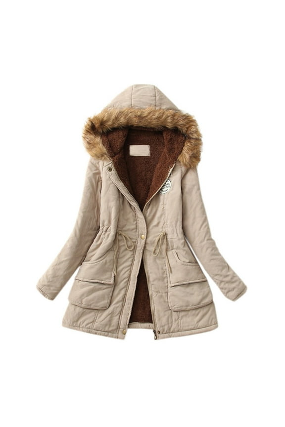 Winter Coats for Women Warm Thickened Overcoat Warm Trendy Fleece Lined Hooded Snow Coat Fleece Jacket,Jackets for Women,Fall Outfits Beige L