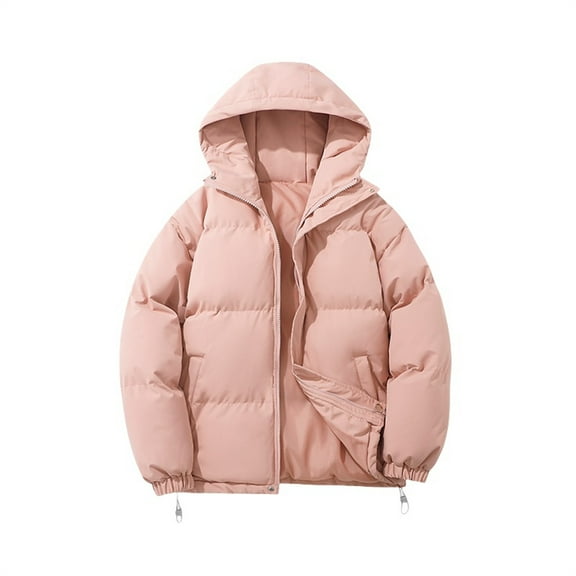 iOPQO Women Puffer Jacket Parka Jacket Women's Outerwear Oversized Puffer Jacket Women Hooded Jacket Women Womens Zip Up Jacket Womens Puffer Coat Pink L